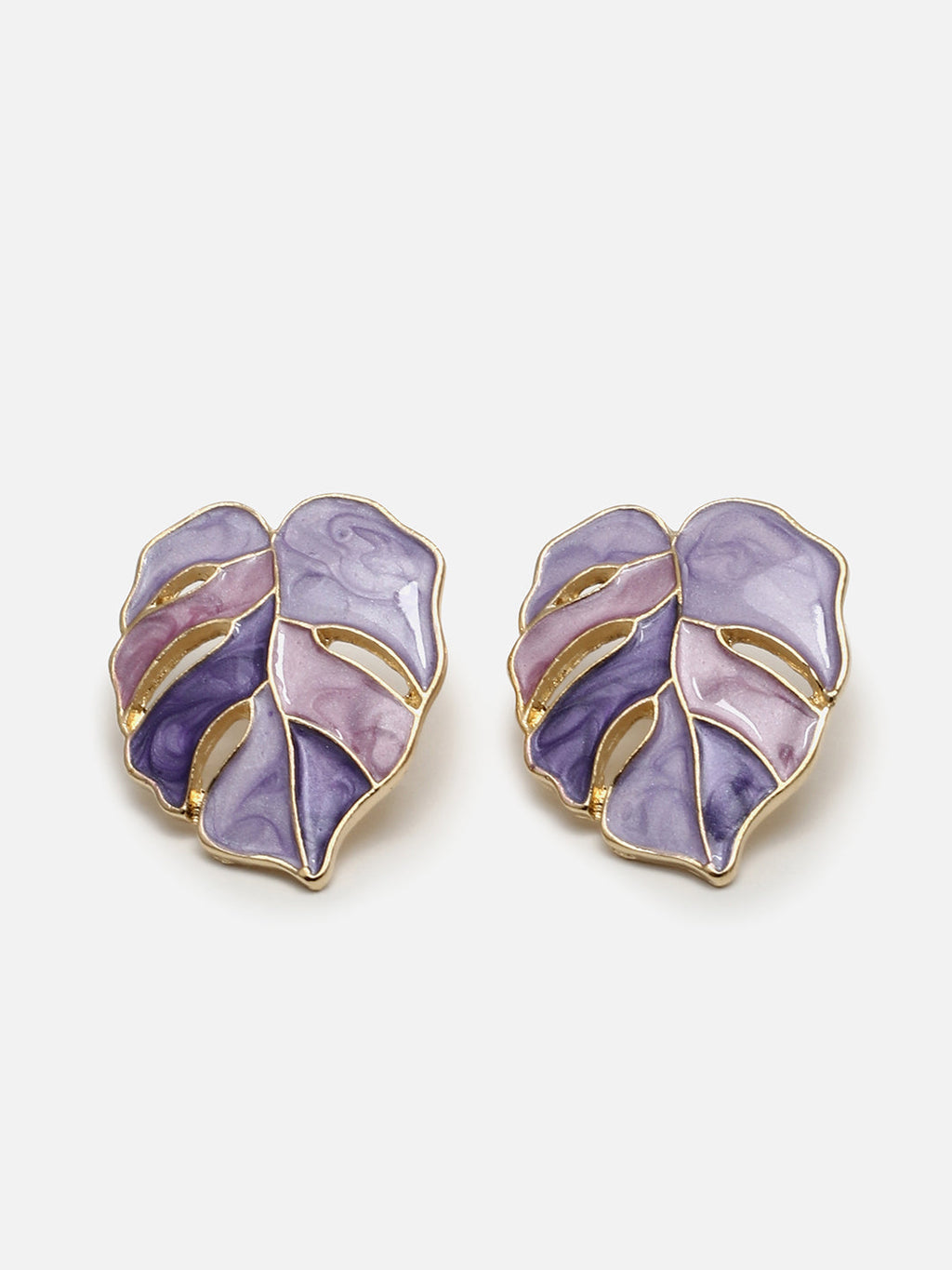The Ombre-Enamel Leaf Stud Earrings - Lavender