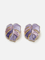 The Ombre-Enamel Leaf Stud Earrings - Lavender