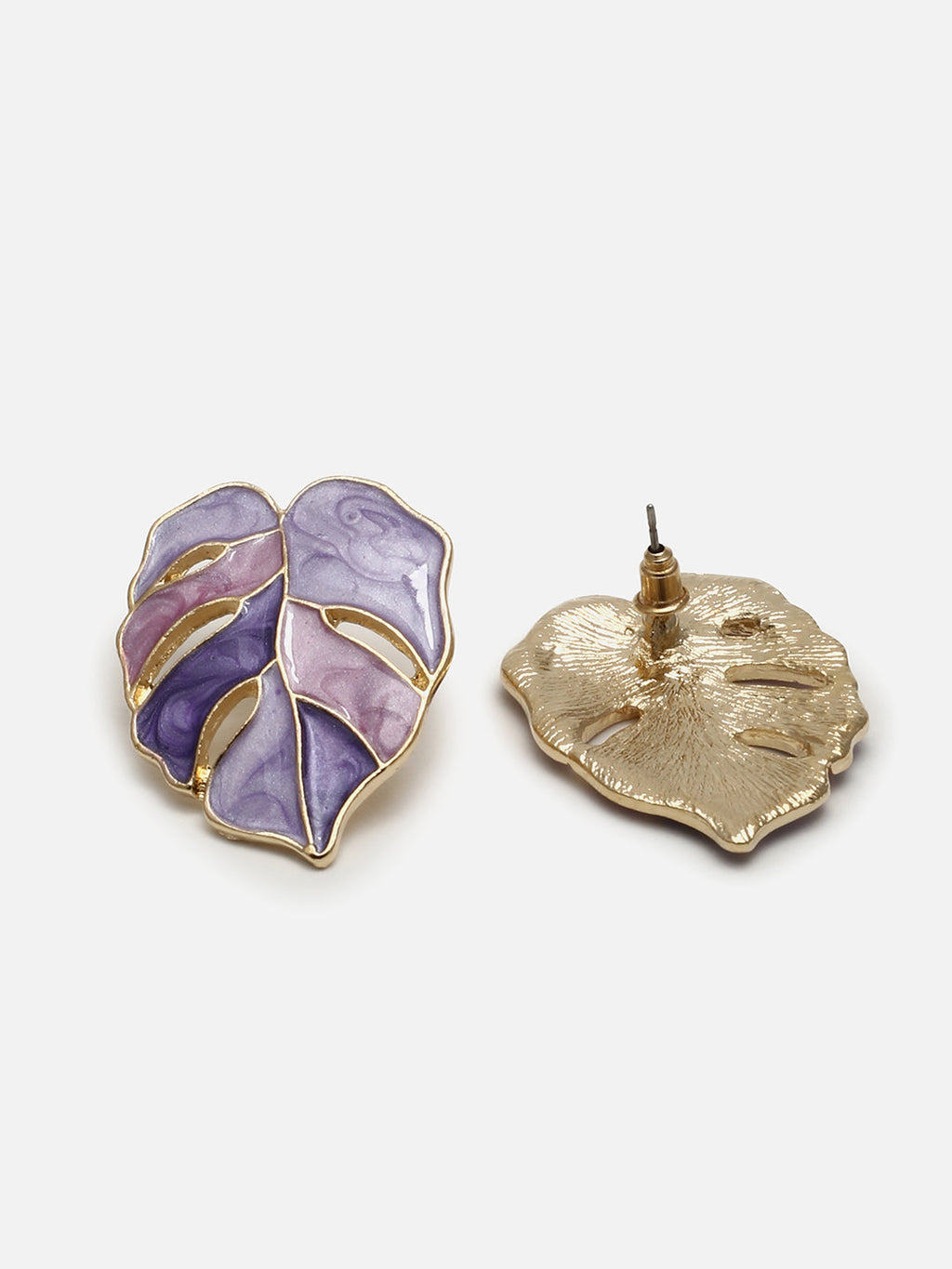 The Ombre-Enamel Leaf Stud Earrings - Lavender