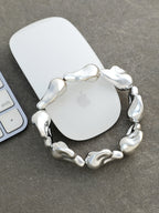 The Hammered Beaded Bracelet - Metallic Silver