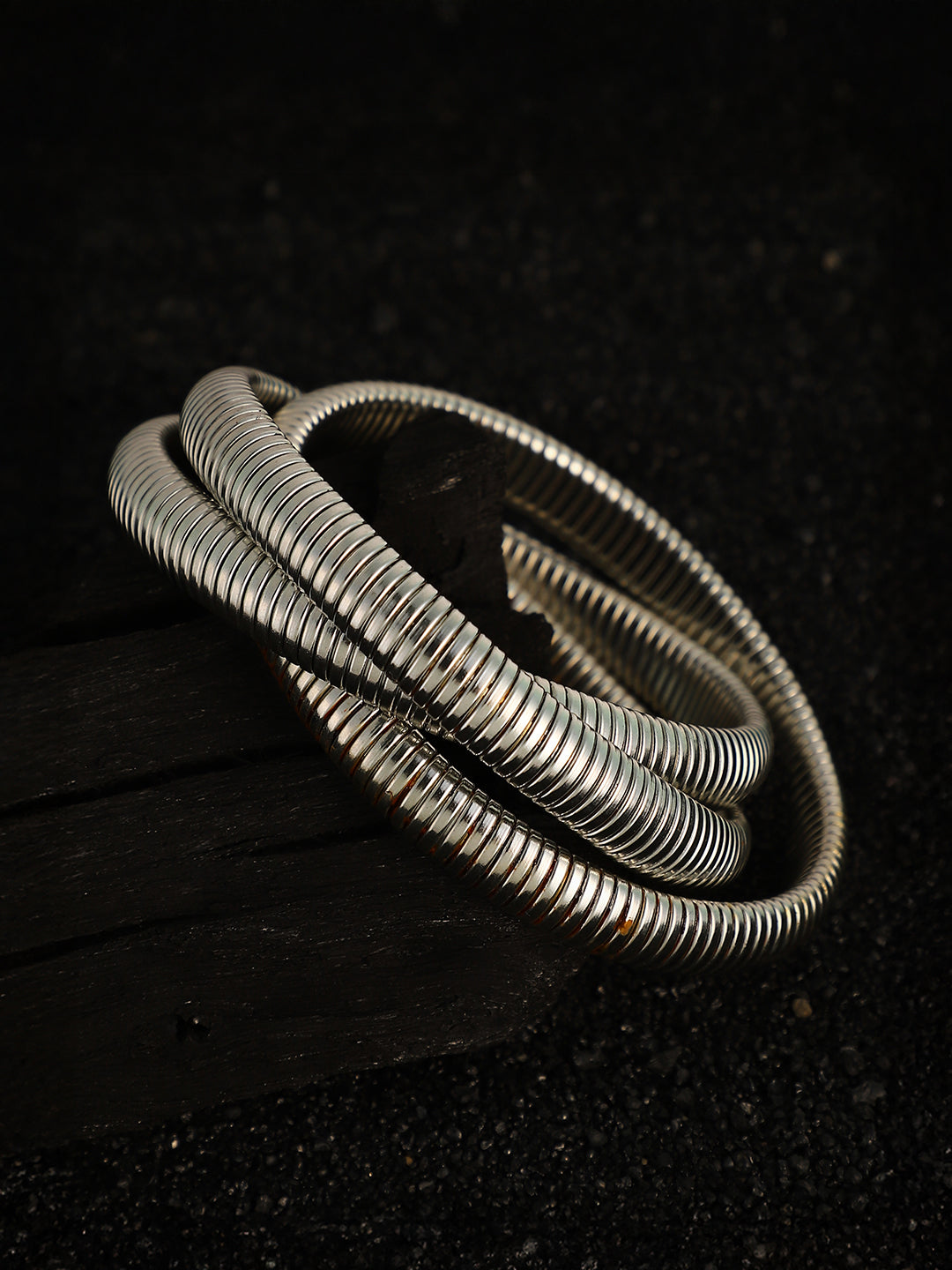 Haute Sauce The Snake-Ribbed Bangle Bracelet - Metallic Silver