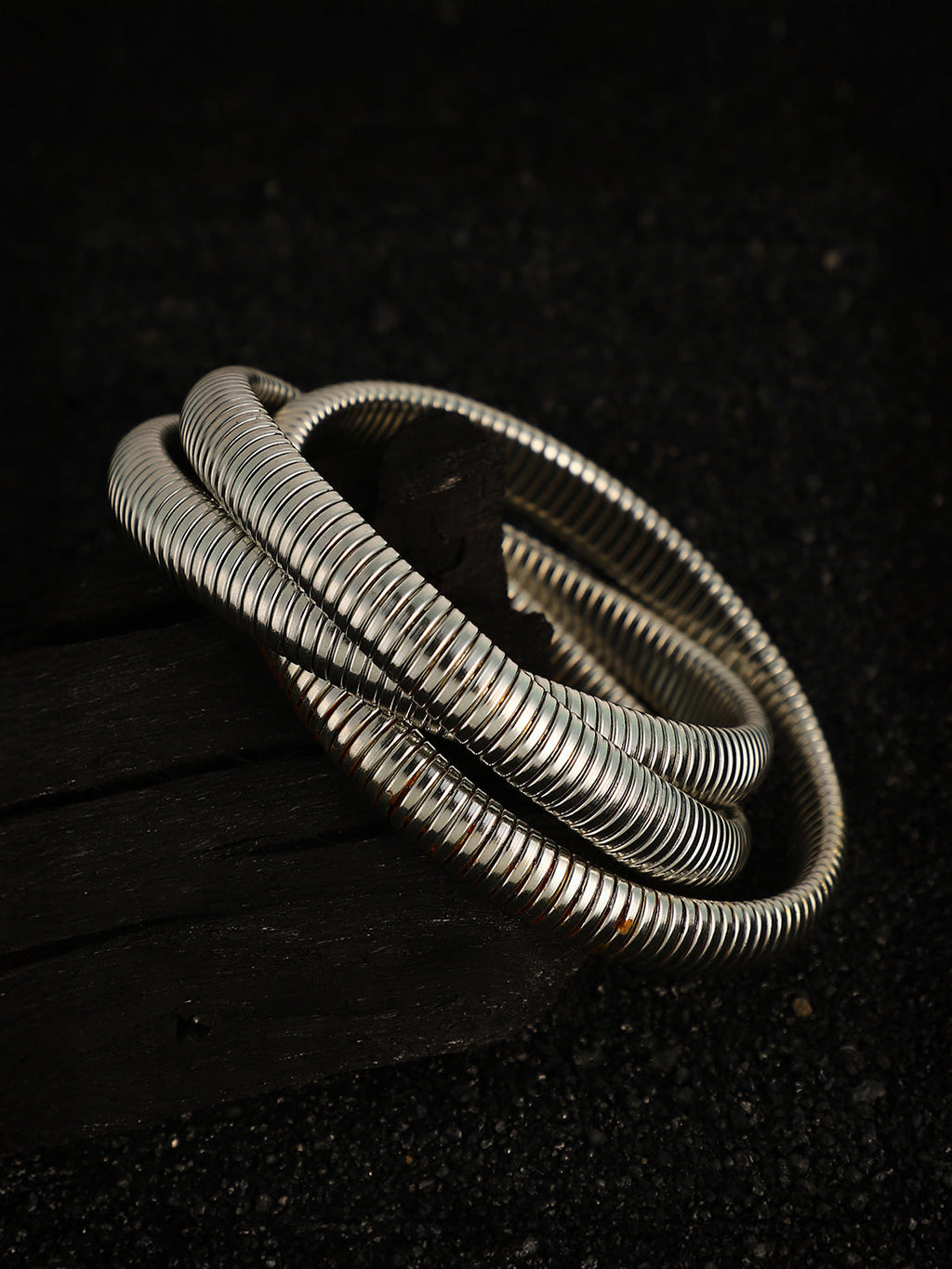 Haute Sauce The Snake-Ribbed Bangle Bracelet - Metallic Silver