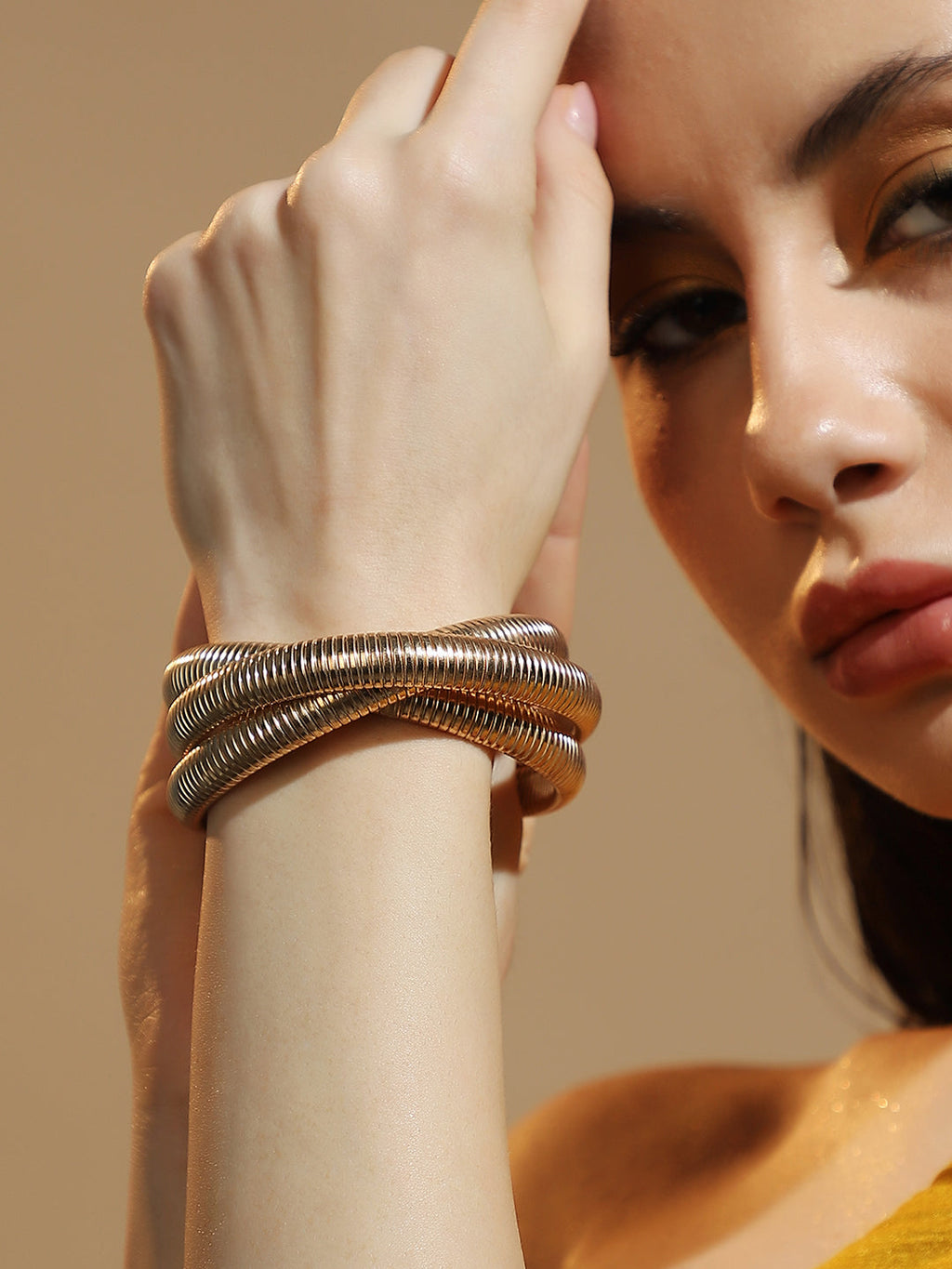 Haute Sauce The Snake-Ribbed Bangle Bracelet - California Gold