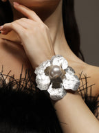Haute Sauce The Flora-Bloom Statement Bracelet - Metallic Silver