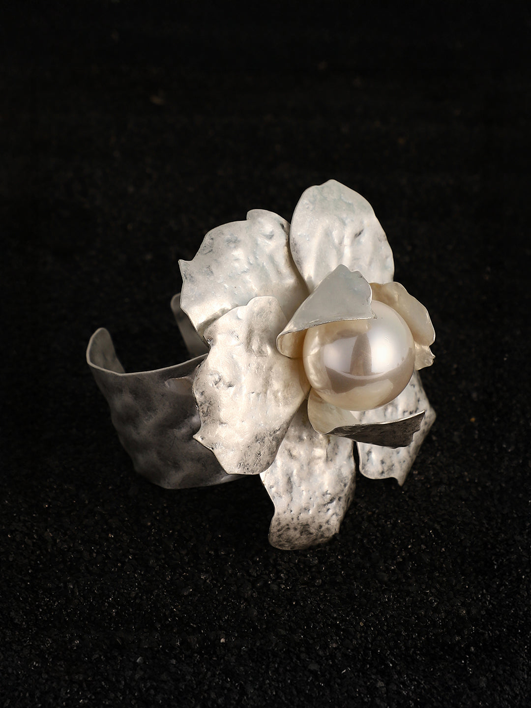 Haute Sauce The Flora-Bloom Statement Bracelet - Metallic Silver