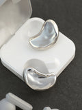 The Dented Bean Stud Earrings - Metallic Silver