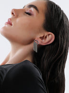 The Hanging Chain Bar Drop Earrings - Metallic Silver