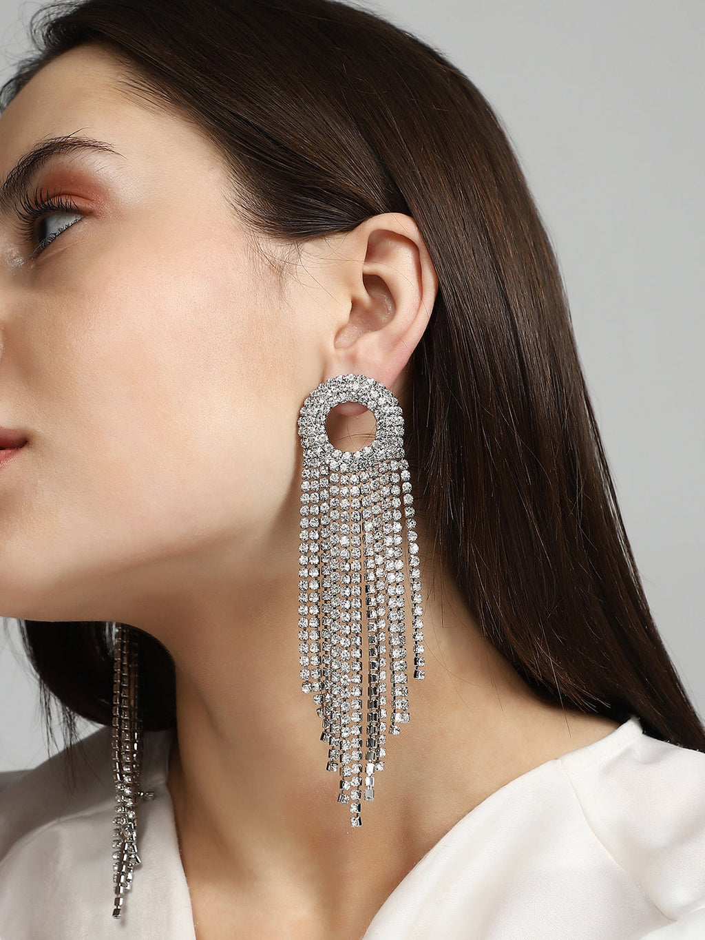 Haute Sauce The Circular-Bling Drop Earrings - Crystal Silver