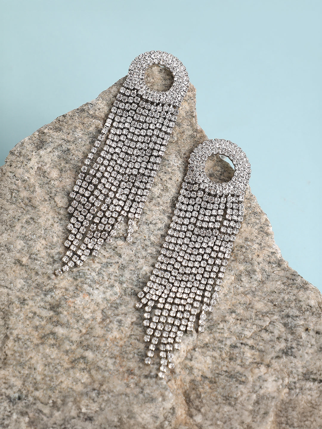 Haute Sauce The Circular-Bling Drop Earrings - Crystal Silver