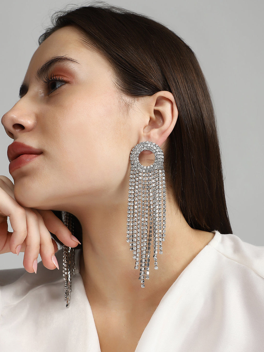 Haute Sauce The Circular-Bling Drop Earrings - Crystal Silver