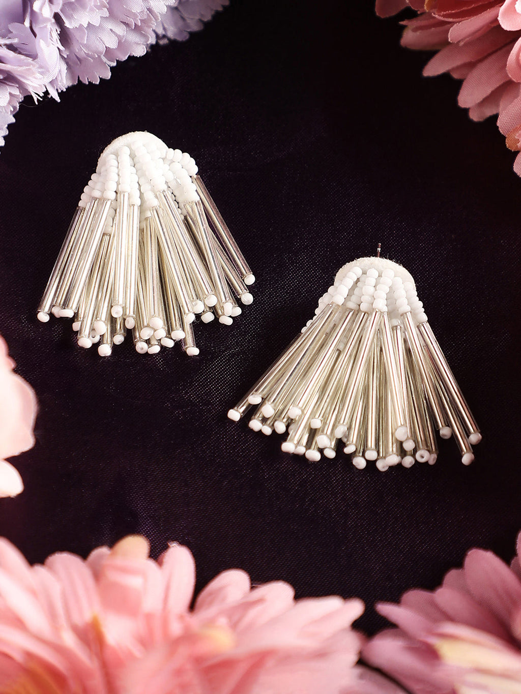 Haute Sauce The Medium Fringette Drop Earrings - Daisy White