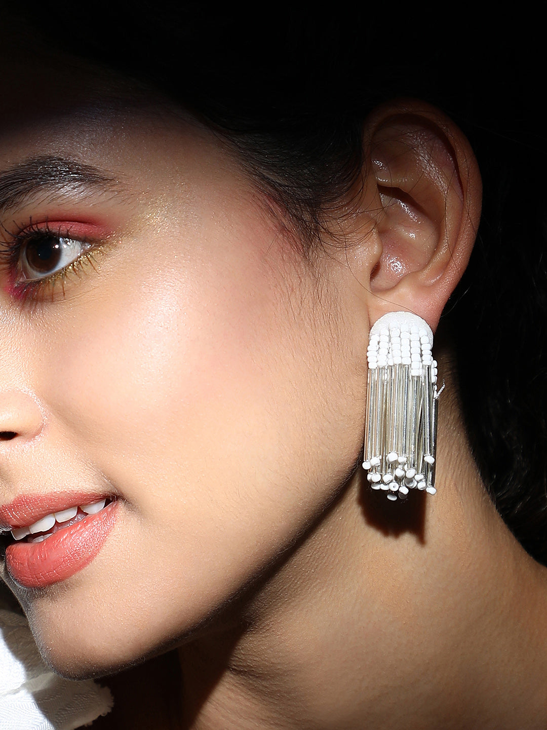 Haute Sauce The Medium Fringette Drop Earrings - Daisy White
