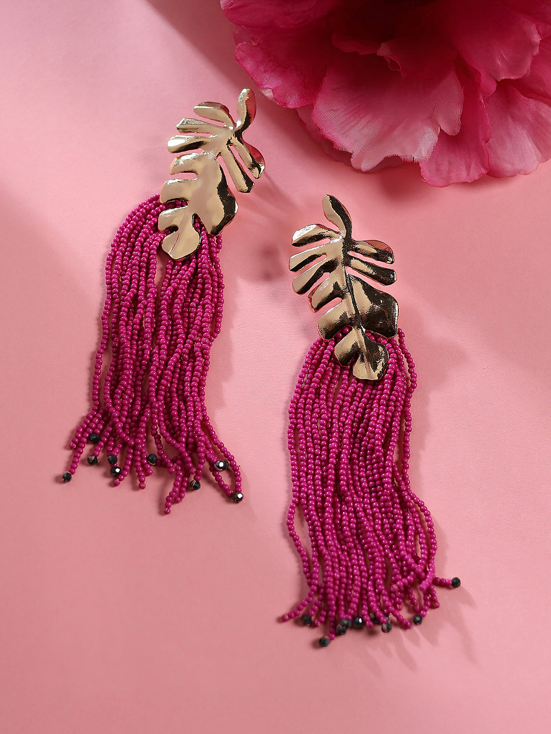 The Palm-Tasselle Drop Earrings - Fuchsia Pink