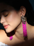 The Palm-Tasselle Drop Earrings - Fuchsia Pink