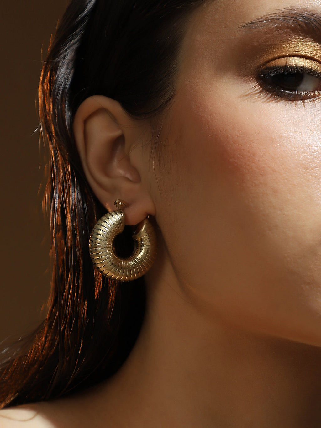Haute Sauce The Snake-Ribbed Hoop Earrings - California Gold