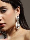 The Dented-Bolt Drop Earrings - Metallic Silver