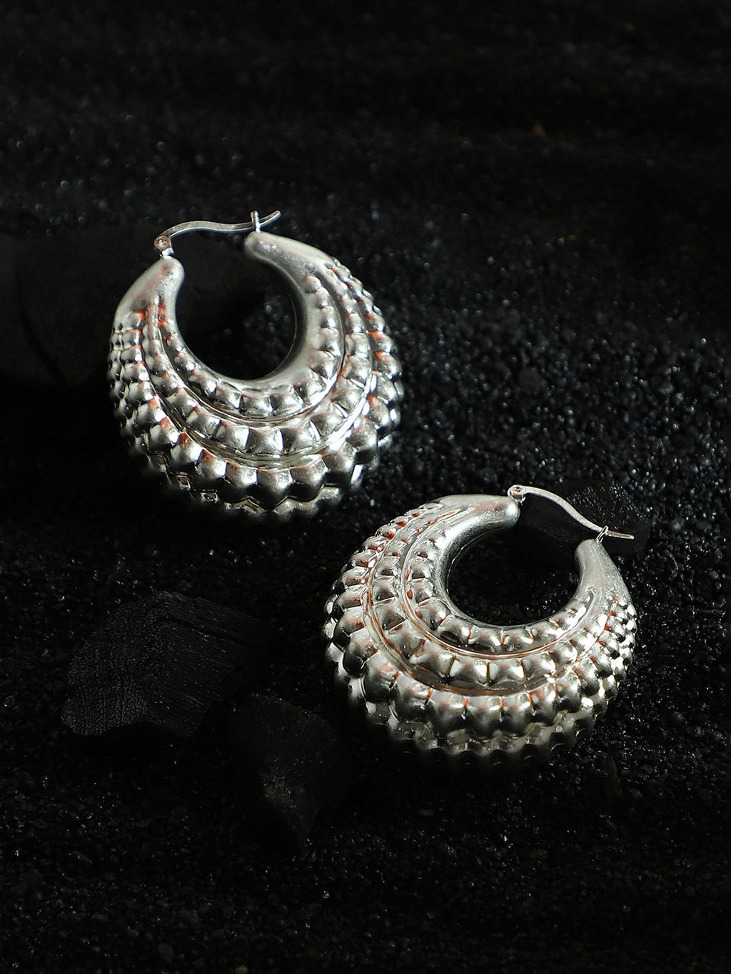 Haute Sauce The Chunky-Dotted Hoop Earrings - Metallic Silver