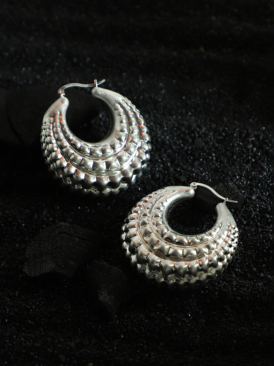 Haute Sauce The Chunky-Dotted Hoop Earrings - Metallic Silver