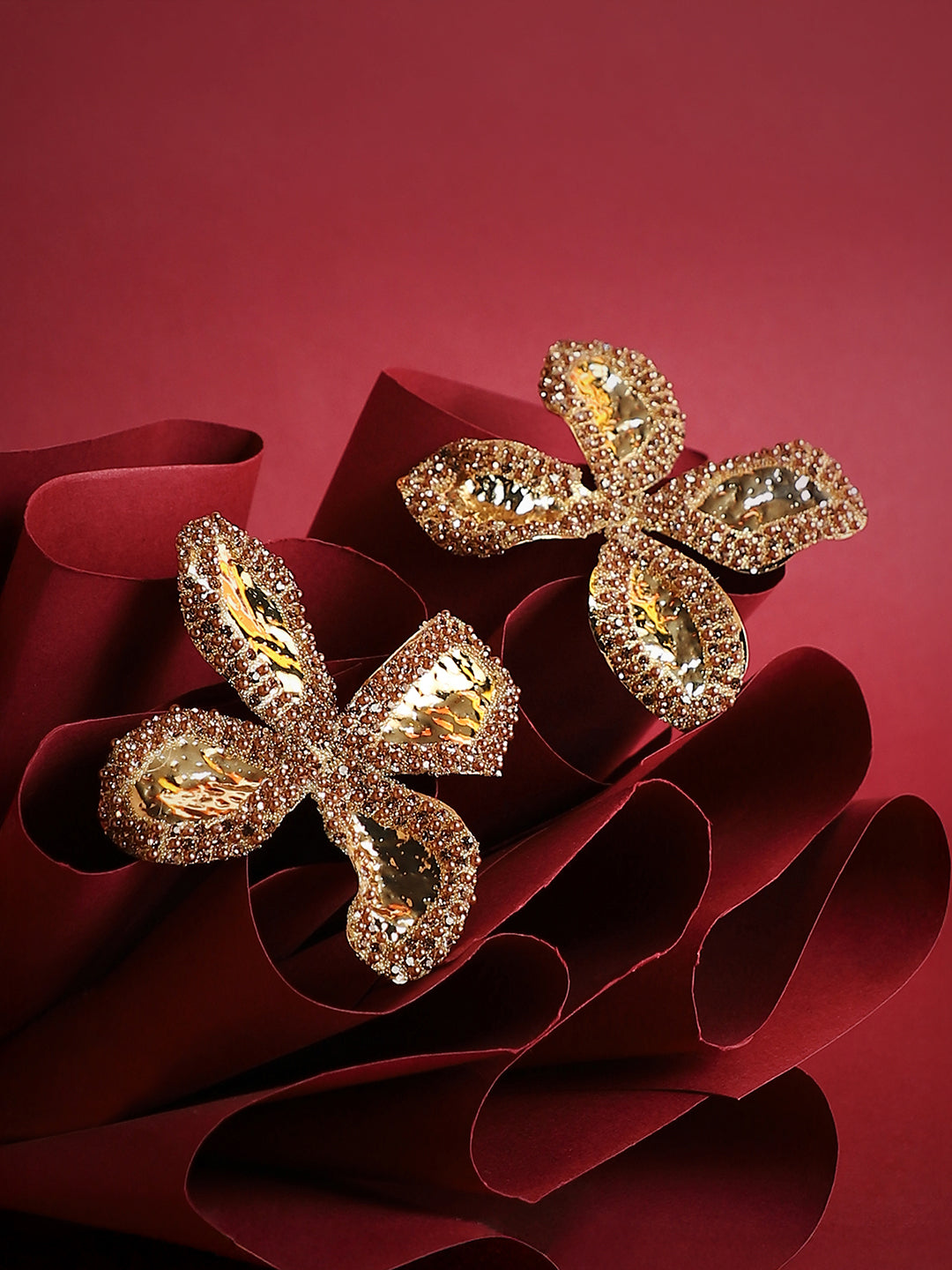 Haute Sauce The Oulined-Petalia Statement Earrings - Antique Gold