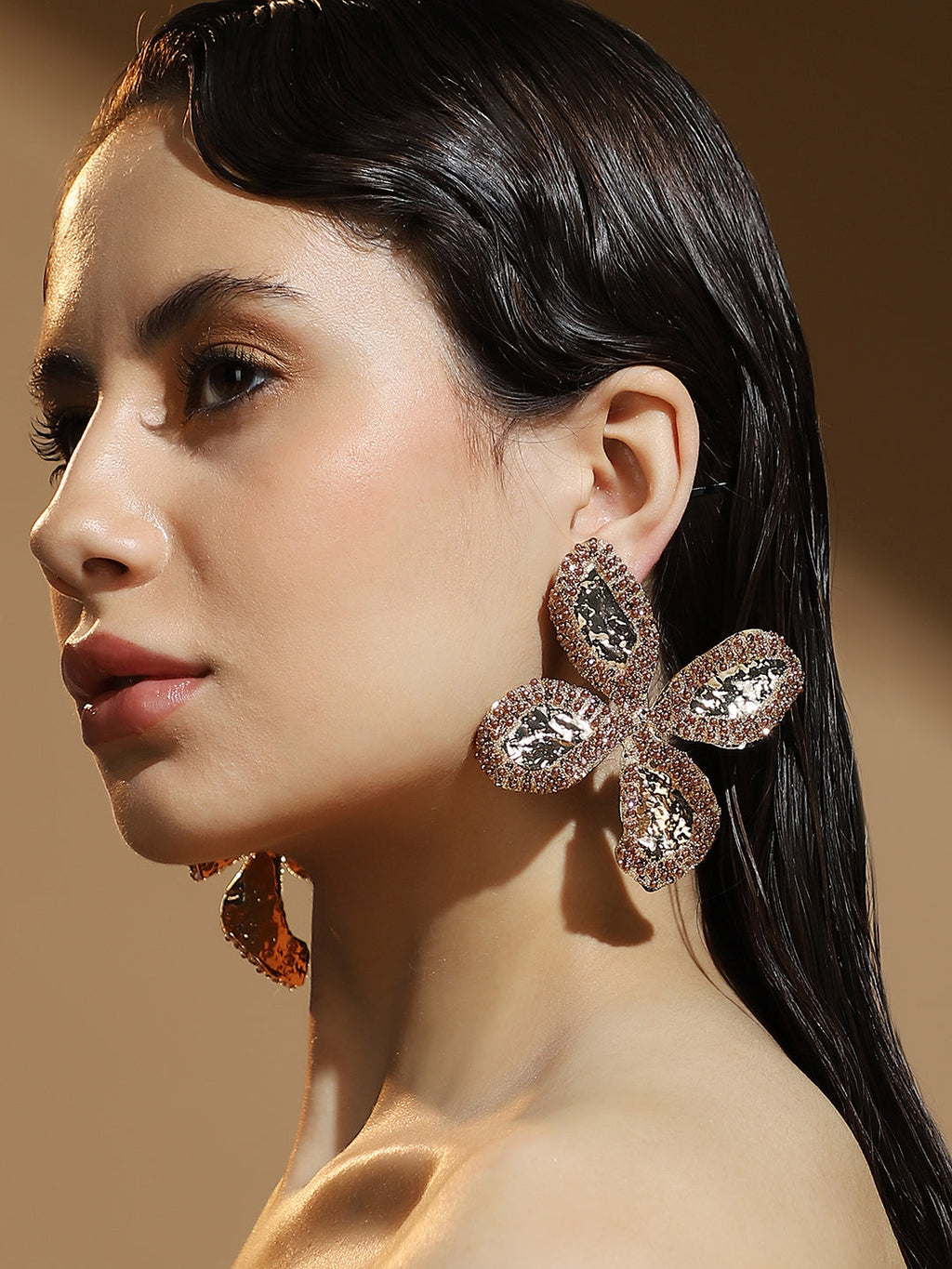 Haute Sauce The Oulined-Petalia Statement Earrings - Antique Gold