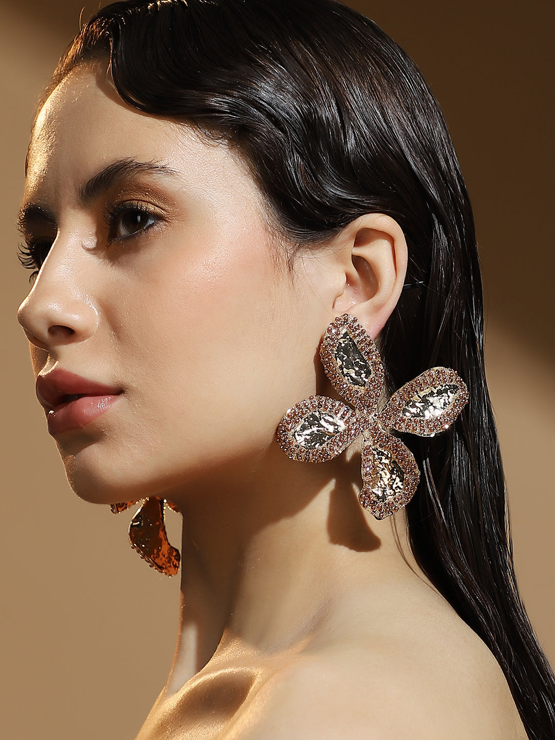 Haute Sauce The Oulined-Petalia Statement Earrings - Antique Gold