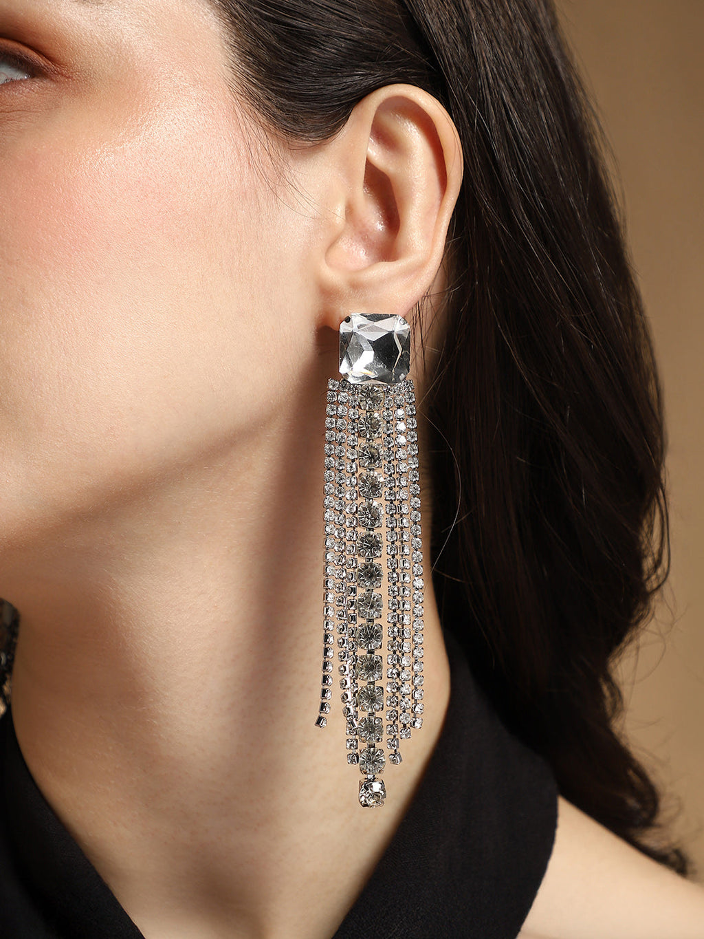 Haute Sauce The Bijou-Quad Drop Earrings - Crystal Silver
