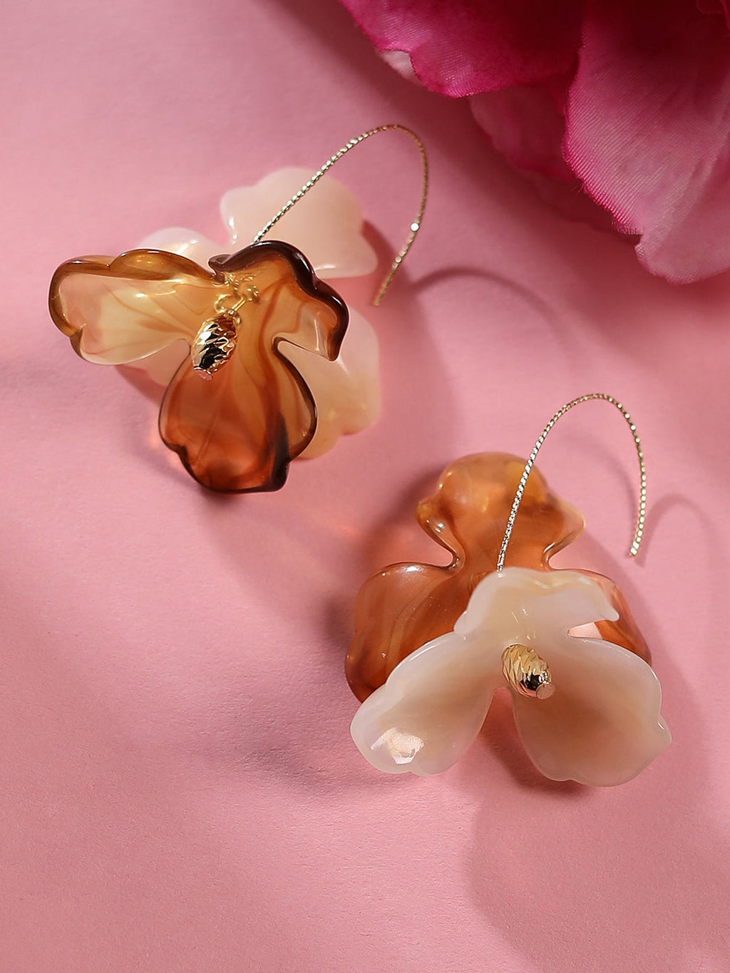 The Iris Drop Earrings - Coffee Brown & California Gold