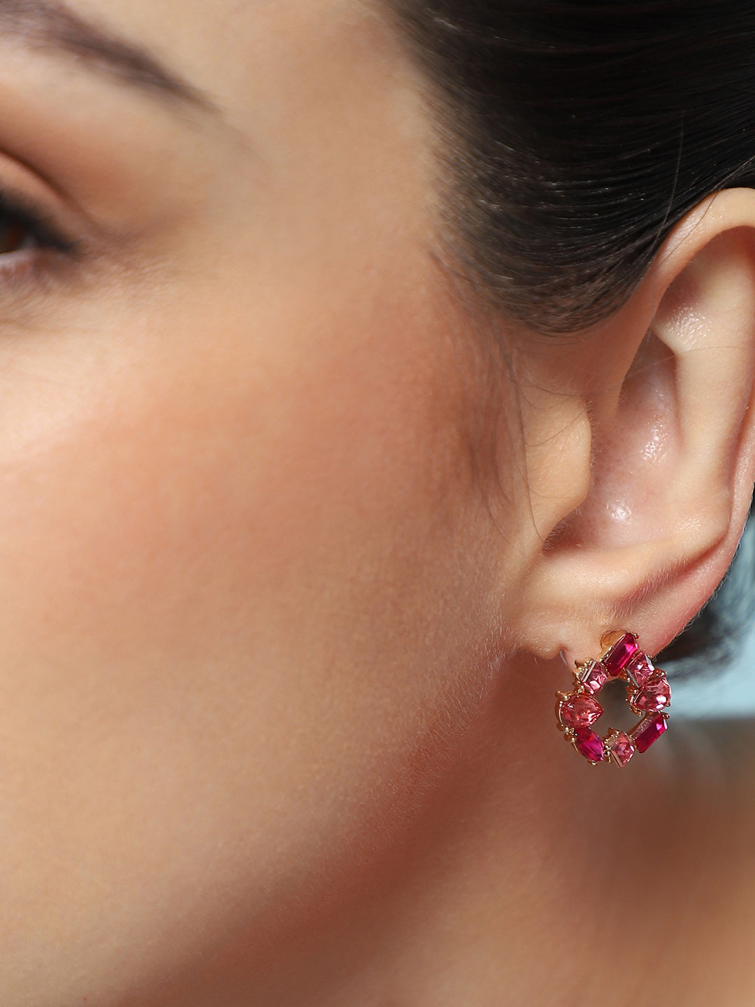 Haute Sauce Women's The Crystal-Teardrop Stud Earrings - Fuchsia Pink