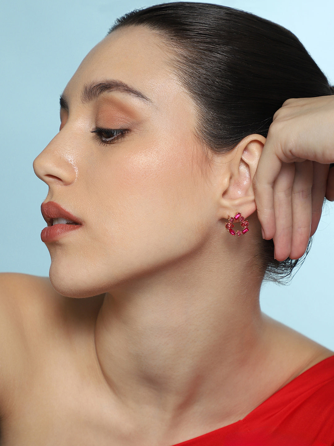 Haute Sauce Women's The Crystal-Teardrop Stud Earrings - Fuchsia Pink