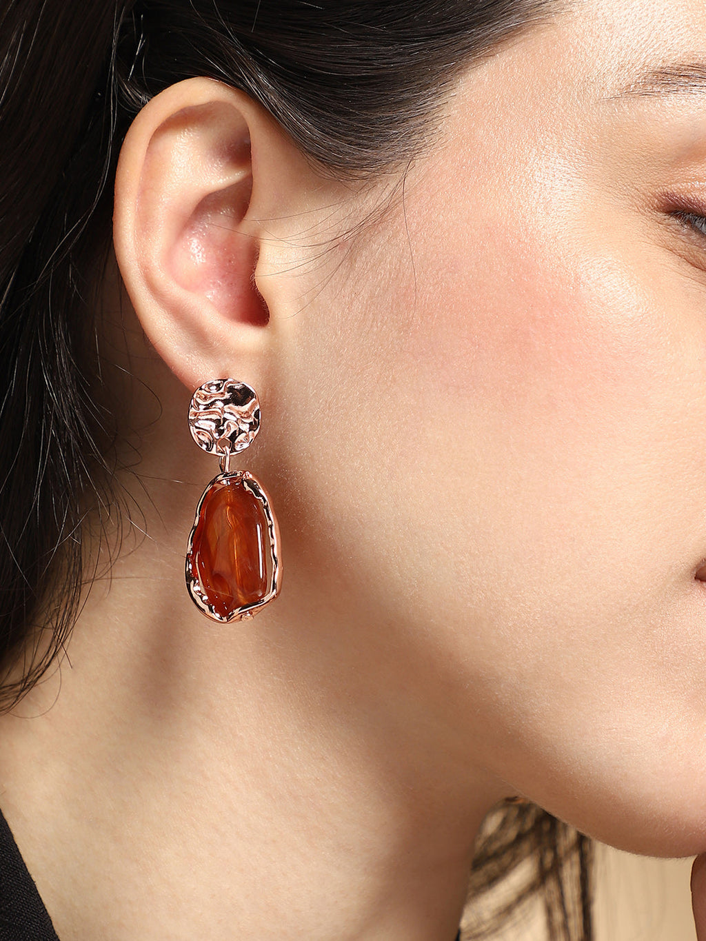 Haute Sauce Women's The Hammered-Amber Drop Earrings - Rose Gold