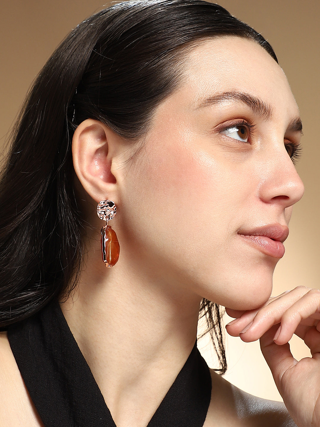 Haute Sauce Women's The Hammered-Amber Drop Earrings - Rose Gold