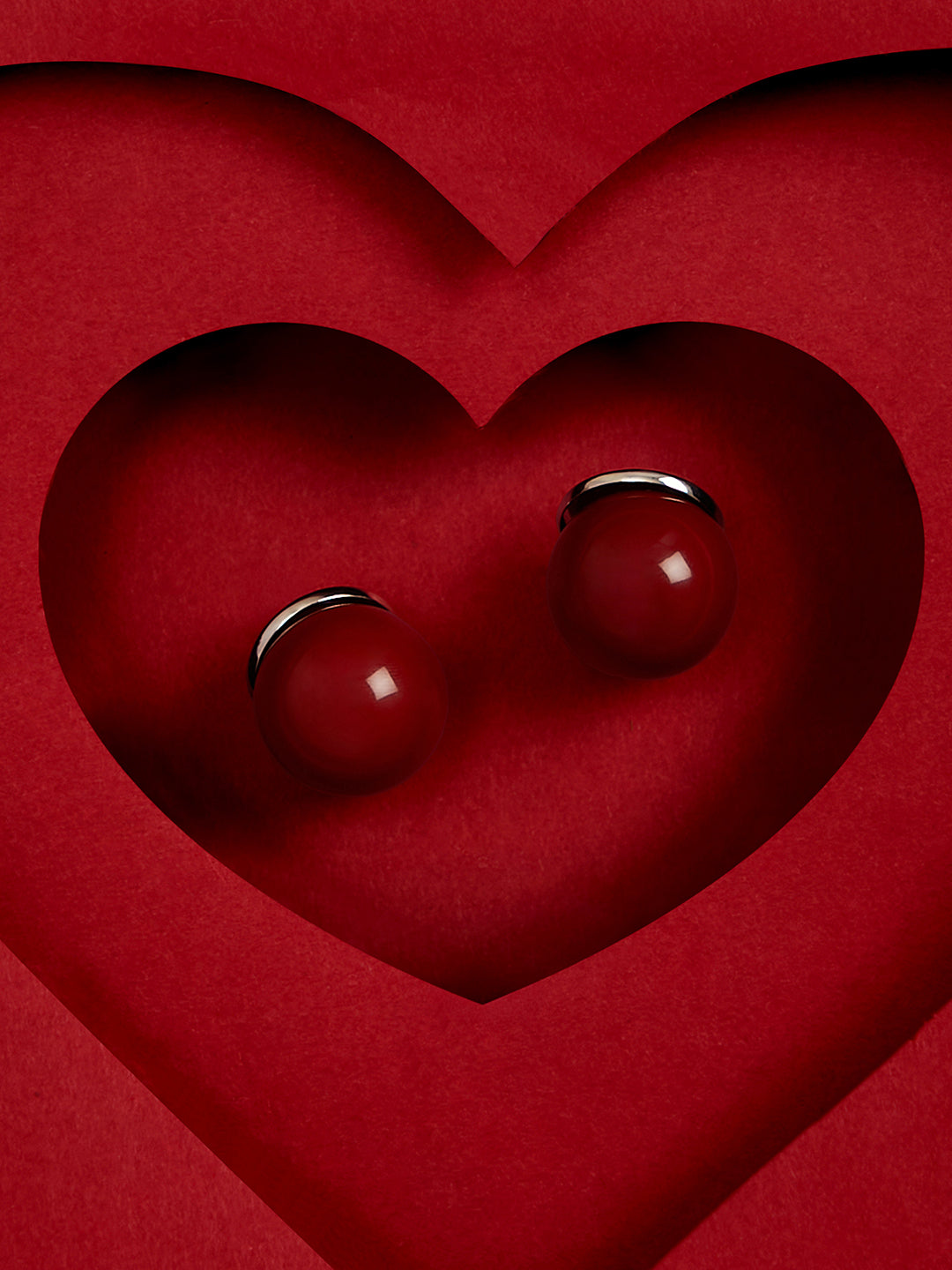 Haute Sauce The Chunky-Jacqueline Stud Earrings - Cherry Red & Metallic Silver
