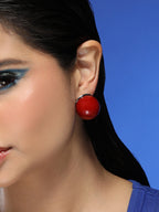 Haute Sauce The Chunky-Jacqueline Stud Earrings - Cherry Red & Metallic Silver