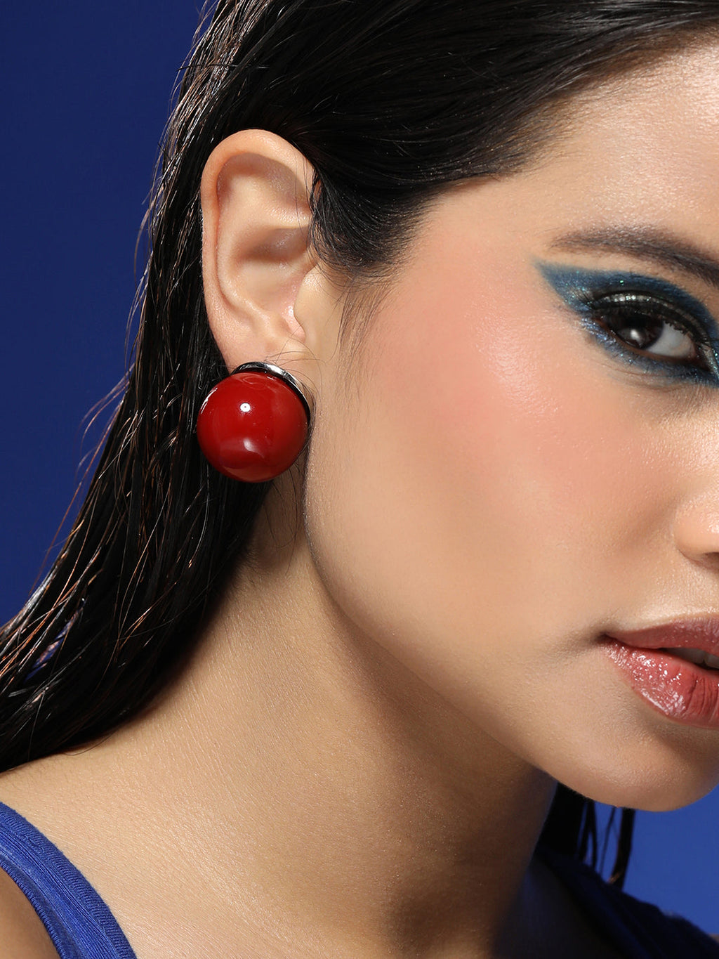 Haute Sauce The Chunky-Jacqueline Stud Earrings - Cherry Red & Metallic Silver