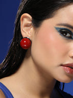 Haute Sauce The Chunky-Jacqueline Stud Earrings - Cherry Red & Metallic Silver