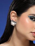 The Ribbed-Diane Stud Earrings - Chrome Silver