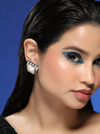 The Ribbed-Diane Stud Earrings - Chrome Silver
