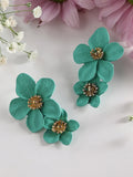 The Matte-Botanical Drop Earrings - Aqua Blue