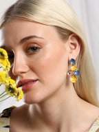 The Lilypad Drop Earrings - Lemon Yellow & Indigo Blue