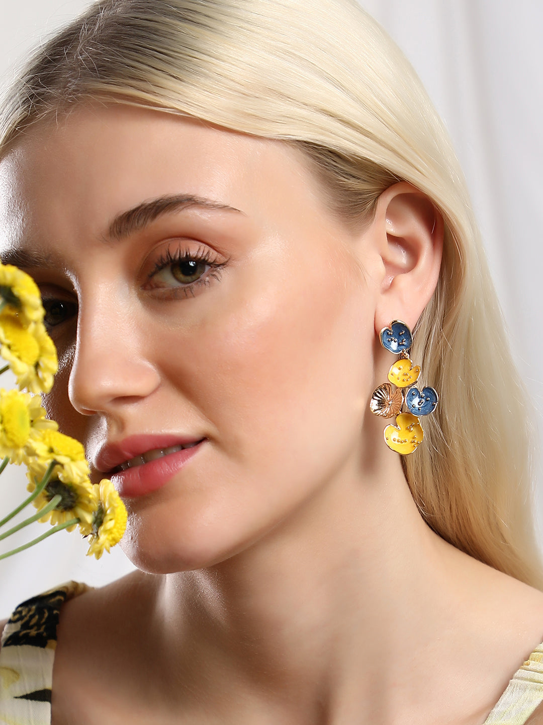 The Lilypad Drop Earrings - Lemon Yellow & Indigo Blue