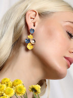 The Lilypad Drop Earrings - Lemon Yellow & Indigo Blue