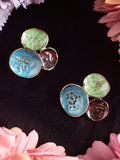 Haute Sauce The Medium Lilypad Stud Earrings - Ocean Blue & Olive Green