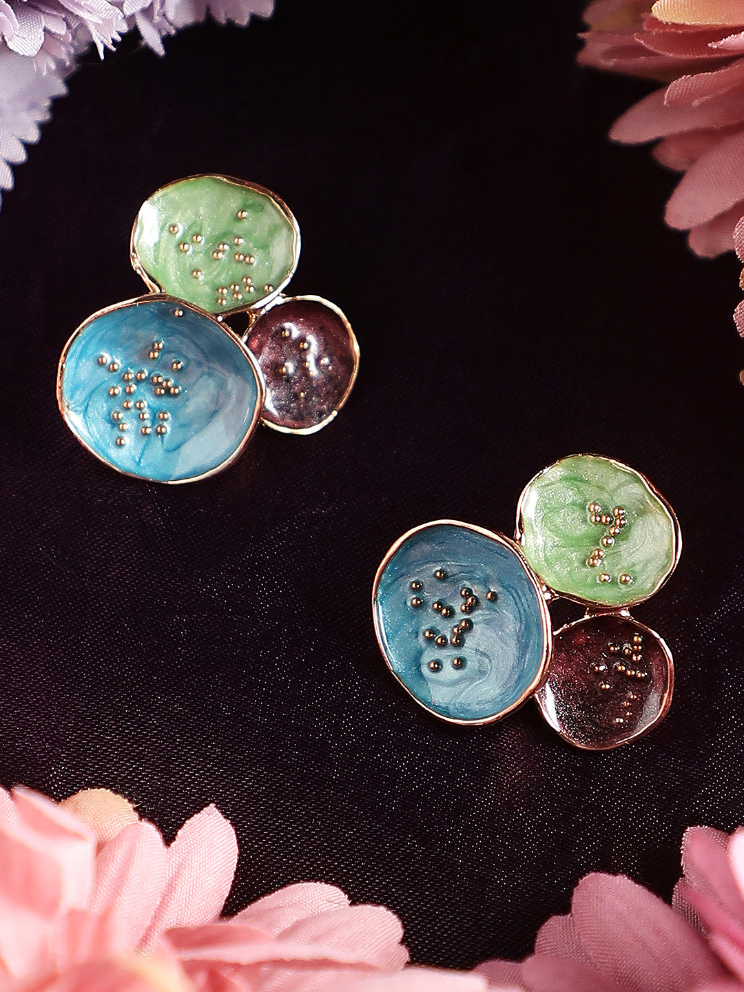 Haute Sauce The Medium Lilypad Stud Earrings - Ocean Blue & Olive Green