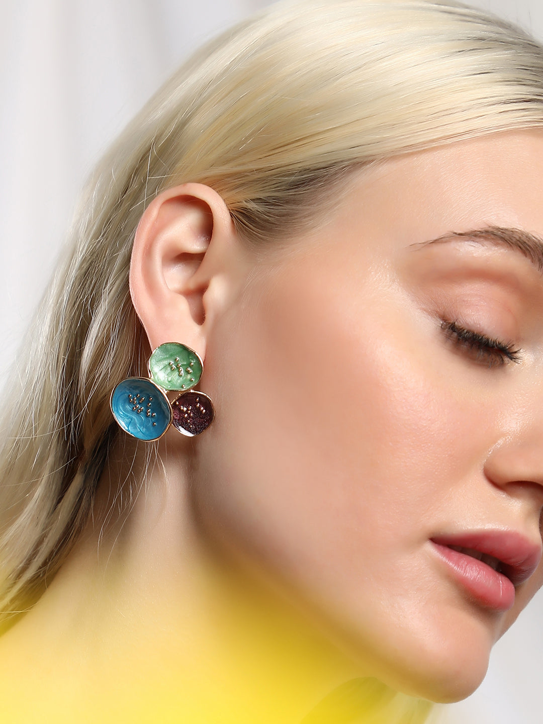 Haute Sauce The Medium Lilypad Stud Earrings - Ocean Blue & Olive Green