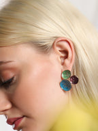 Haute Sauce The Medium Lilypad Stud Earrings - Ocean Blue & Olive Green