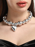 The Puffer-Cuoer Collar Necklace - Metallic Silver