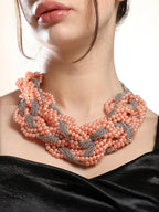 The Braided-Bead Statement Necklace - Peach Pink