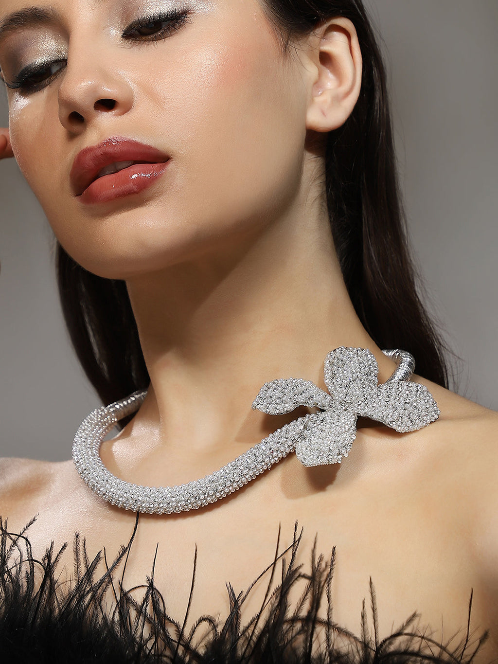 Haute Sauce The Bling-Petalia Statement Necklace - Crystal Silver