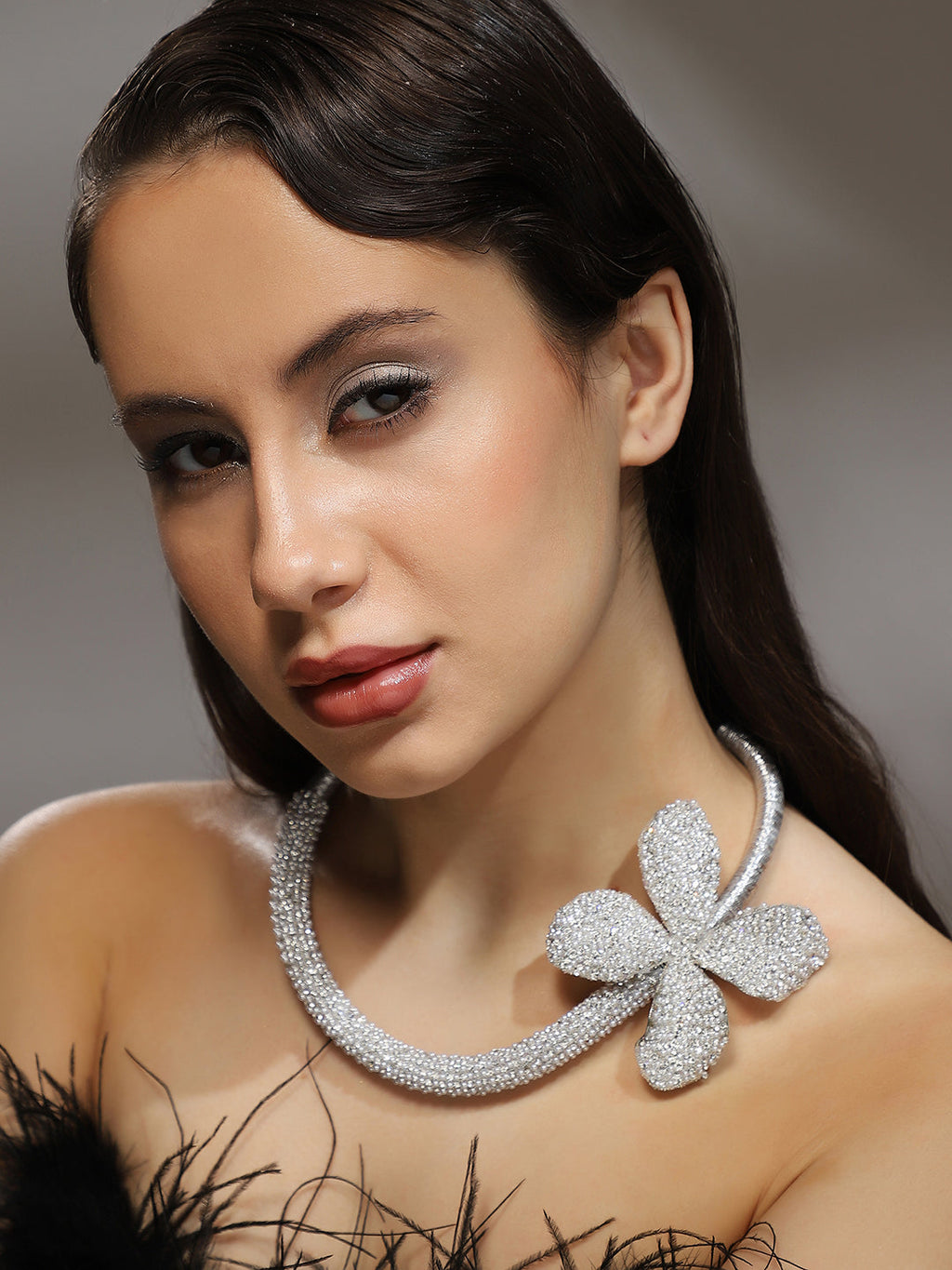 Haute Sauce The Bling-Petalia Statement Necklace - Crystal Silver