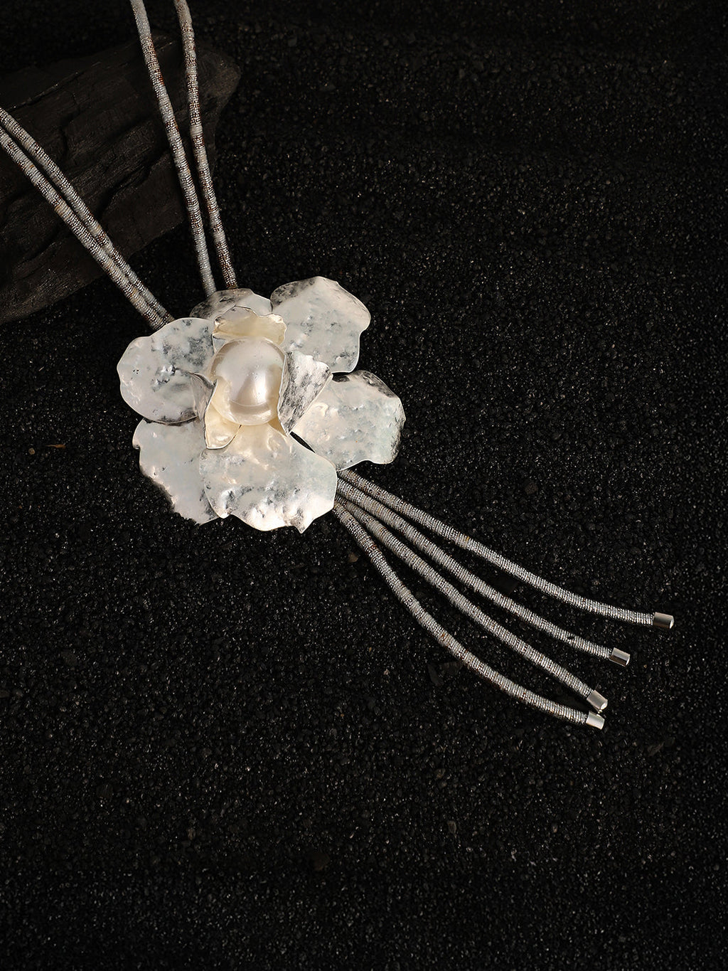Haute Sauce The Flora-Bloom Long Necklace - Metallic Silver